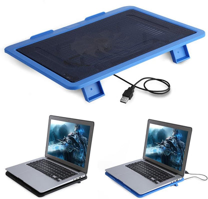 Bewinner Silent Notebook Cooling Pad, Air-Cooled Chill Mat for 14 Inch or Less Laptop, Adjustable Stand With External Fan Heatsink (Blue)