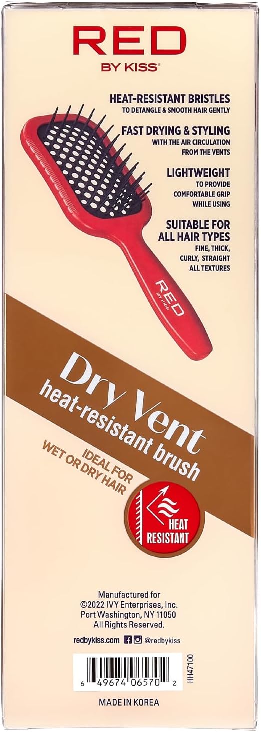 RED by Kiss Dry Vent Heat-Resistant Hair Brush, Detangling Fast Blow Drying for Wet Dry Curly Thick Straight Hair, Vented Detangler for Women Men Children Kids