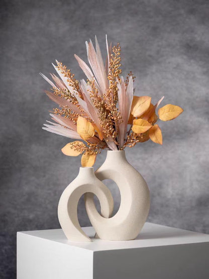 TINCTOTNIC Ceramic Vases for Living Room Decor, Set of White Vases with Handles, DIY Home Decor Accents