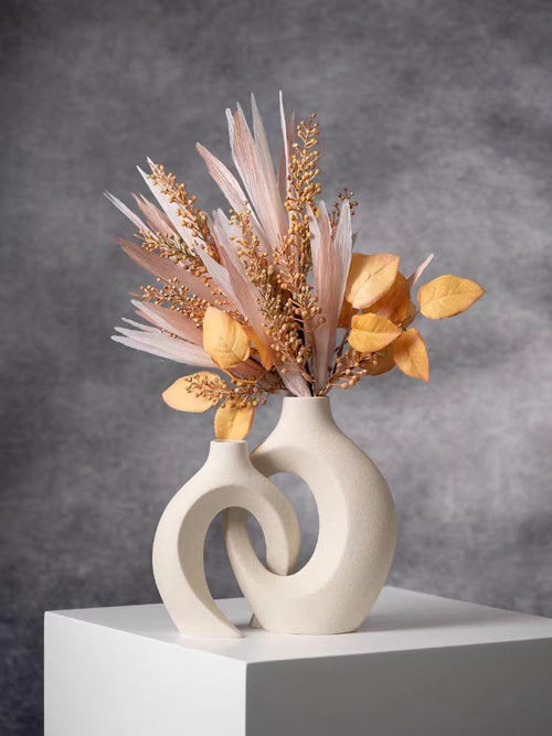 TINCTOTNIC Ceramic Vases for Living Room Decor, Set of White Vases with Handles, DIY Home Decor Accents