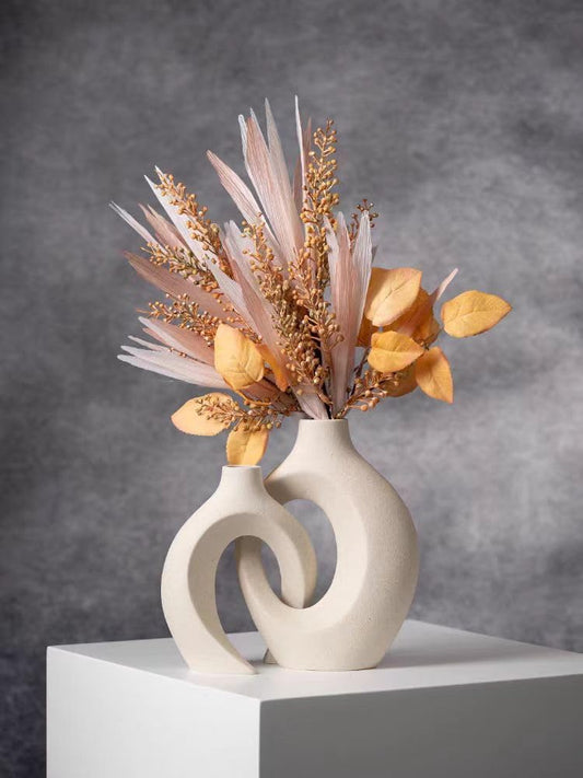 TINCTOTNIC Ceramic Vases for Living Room Decor, Set of White Vases with Handles, DIY Home Decor Accents