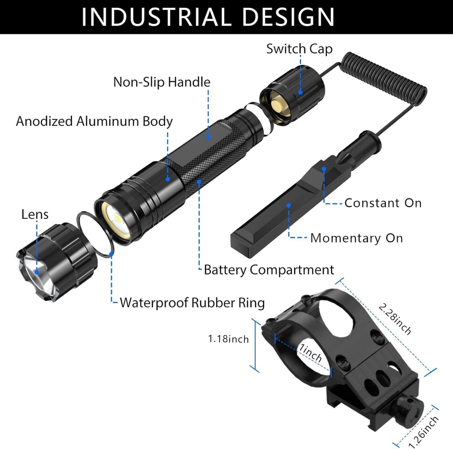 AUKEPATE Flashlight Rechargeable LED 1200 Lumens Flash Light, Charging Port Tactical Flashlights High Lumens