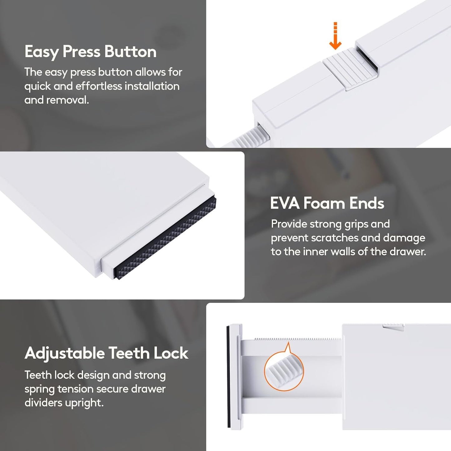 Lifewit 5 Pack Drawer Dividers Plastic 4" High, 11-17" Adjustable Closet Vanity Drawer Organizers for Clothes, Expandable Dresser Separators in Home Bedroom/Bathroom/Kitchen Organization and Storage