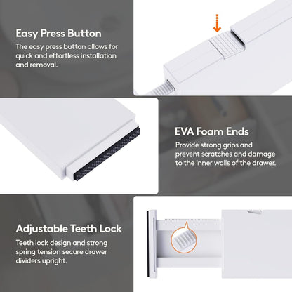 Lifewit 5 Pack Drawer Dividers Plastic 4" High, 11-17" Adjustable Closet Vanity Drawer Organizers for Clothes, Expandable Dresser Separators in Home Bedroom/Bathroom/Kitchen Organization and Storage