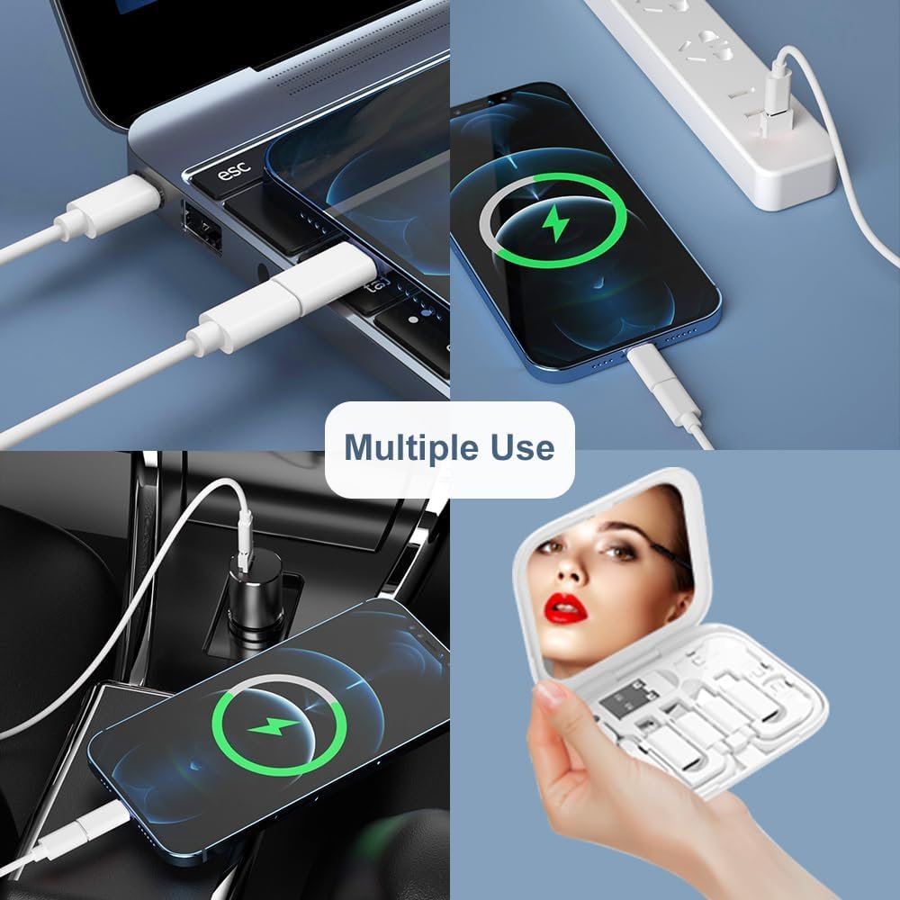USB-C to USB Adapter, USB C Male Cable Box Contains Makeup Mirror/USB C Cable/Micro USB to USB C/USB A to USB C, Cell Phone OTG Adapters for iPhone 14/15, Google Pixel, Samsung Galaxy