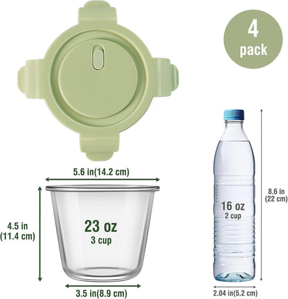 Glass Meal Prep Containers with Lids - Airtight Borosilicate Glass Food Storage Containers for Soup & Leftovers, BPA-Free, Heat-Resistant, Microwave & Dishwasher Safe (23 oz, 4 Pack)