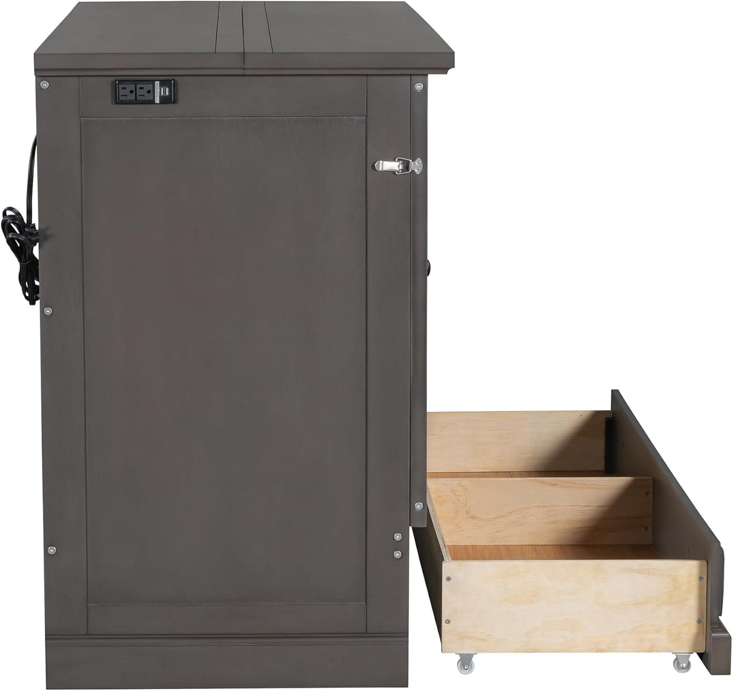 GDFStudio Queen Size Farmhouse Style Murphy Bed Cabinet with USB Charging Port, Solid Pine Wood Foldable Chest Bed with Large Storage Drawer for Guest Room, Small Apartment, or Home Office, Gray