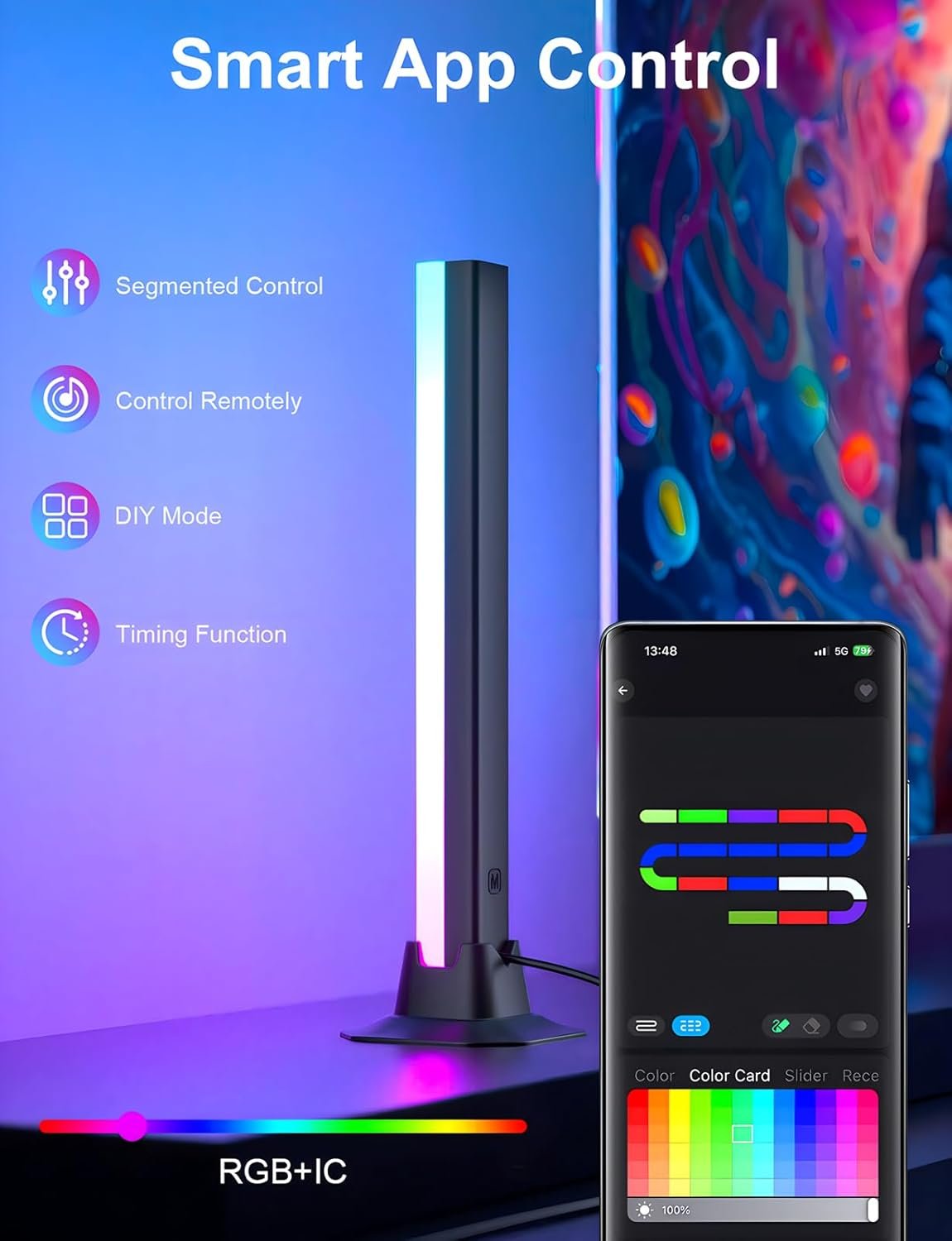 RGB Light Bar, LED Light Bar, APP Control USB Powered, Color Changing TV Backlight Music Sync Ambient Lighting for Room PC Monitor Gaming Party Desk