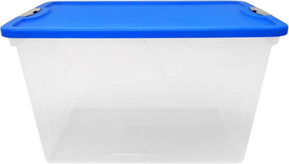 HOMZ 2-Pack Secure Latch, Clear Plastic Storage Organizer Bins, 64 Quart, Blue Lid - Stackable Container Boxes for Bedroom, Bathroom, Garage, and Office Organization