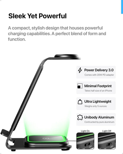 Intoval 3 in 1 Wireless Charging Station for iPhone 16 15 14 13 12 11 X Pro Max, Wireless Charger for Apple Watch 10 Ultra 3 SE 9 8 7 6 5 4 3 2, for AirPods 4 Pro Pro 2 3 (Y93, Silver)