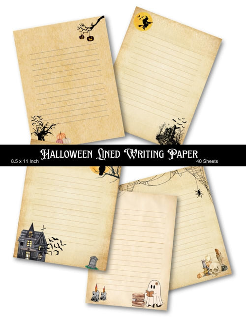 8.5 X 11" Halloween Lined Writing Paper: Letter Size Ruled Stationery, Spooky Looking Paper Letterhead, Journaling, Albums, Invitations: 5 Unique Designs, 40 Sheets
