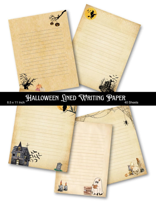 8.5 X 11" Halloween Lined Writing Paper: Letter Size Ruled Stationery, Spooky Looking Paper Letterhead, Journaling, Albums, Invitations: 5 Unique Designs, 40 Sheets