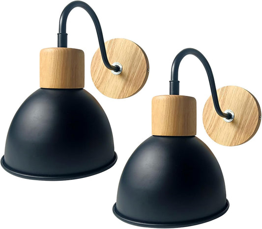 Wall Sconce Vintage Industrial Wall sconces, Iron Wall Lamp with Wood Base, American Country Wall Mounted Light, e27 Home Lighting Fixture for Living Room Bedroom 1 Pack / 2 Pack