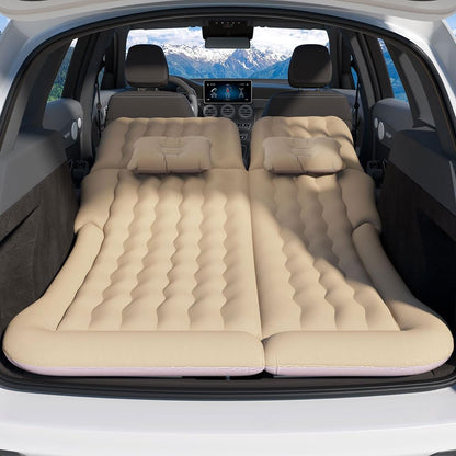 Weisshorn SUV Car Air Mattress, 175 x 130cm Inflatable Bed Folding Foldable Mattresses Back Seat, Portable Outdoor Camping Travel Chair with Carry Bag and 2 Pillows Beige