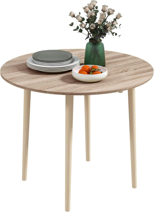 HOMCOM Folding Dining Table, Round Drop Leaf Table for Small Spaces, Foldable Table with Wood Legs for Kitchen, Dining Room, Oak