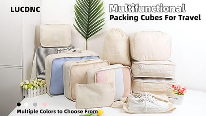 10 Pcs Set Packing Cubes - Travel Packing Organizers, Expandable Suitcase Organizer, Luggage Organizer Bags, BEIGE, Large