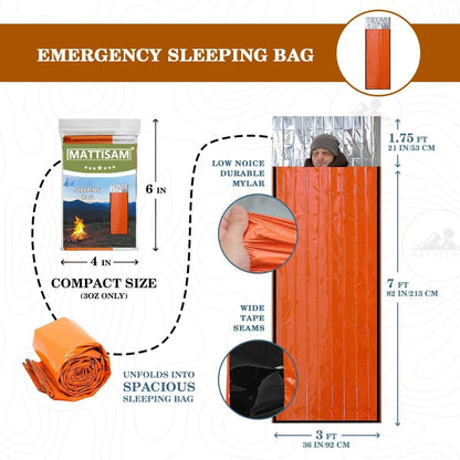 MATTISAM Emergency Sleeping Bag with Hood & Emergency Rain Poncho [2PCS], Ultralight Waterproof Thermal Mylar Foil Space Blanket Survival for Hiking Backpacking Camping