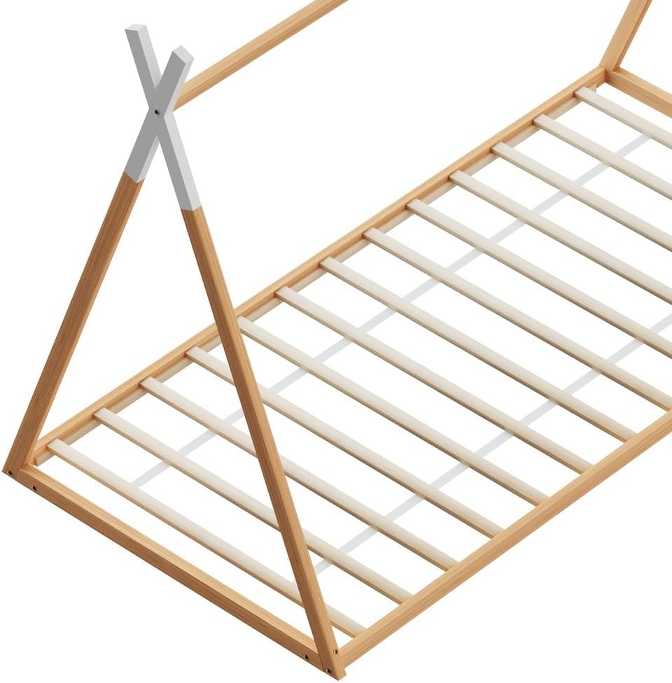 Artiss Single Bed Frame, Platform Wooden Montessori Beds Base with Plywood Slat, Timber Frames Kids House Bed for Boys Girls, Baby Cot Bedroom Home Furniture, Modern Design Oak, Easy Assembly