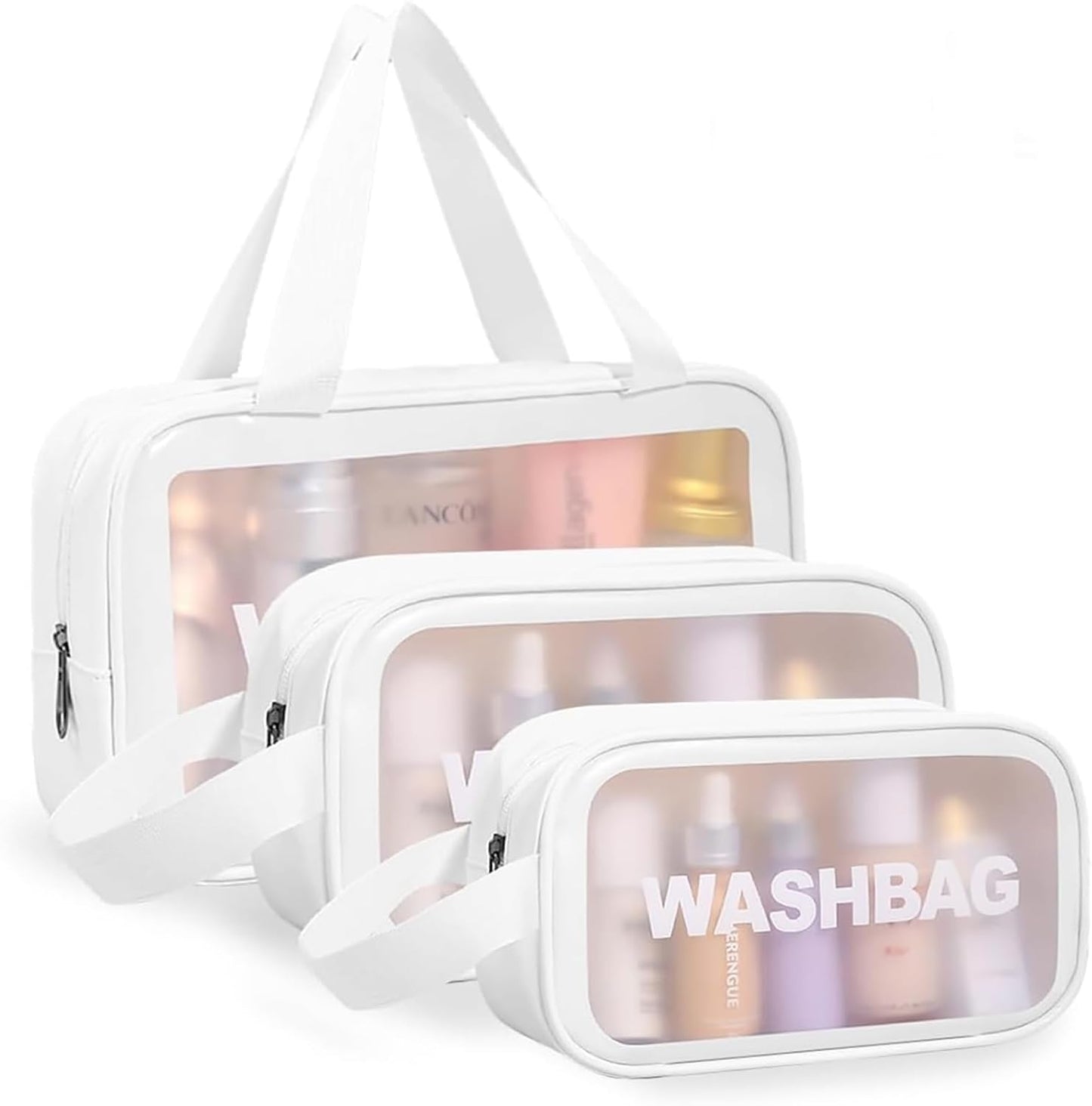 QYINXIU TSA Approved Travel Toiletry Bag, 3 X Cosmetic Bag Clear, Clear Bags for Travel, Quart Size Travel Makeup Bag for Women Men (White)