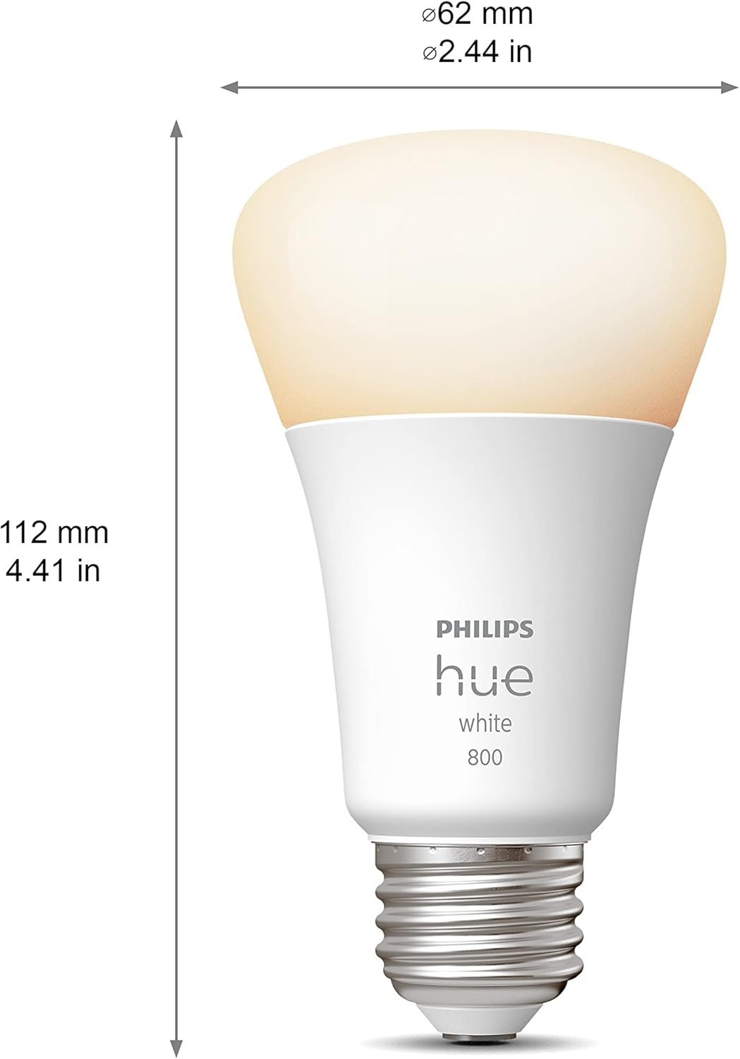 Philips Hue White 9.5W Equivalent 60W A19 Base E26 LED Smart Bulb, Dimmable, Bluetooth & Zigbee Compatible, Voice Activated with Alexa & Google Assistant, 2-Pack (571273)