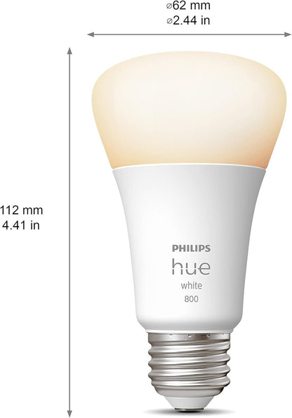 Philips Hue White 9.5W Equivalent 60W A19 Base E26 LED Smart Bulb, Dimmable, Bluetooth & Zigbee Compatible, Voice Activated with Alexa & Google Assistant, 2-Pack (571273)