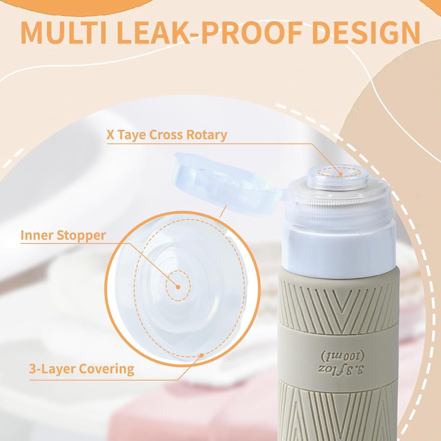 Travel bottles for Toiletries, 100ML TSA Approved Travel Size Toiletries BPA Free Travel Containers for Toiletries Leak Proof Refillable Silicone Travel Bottles
