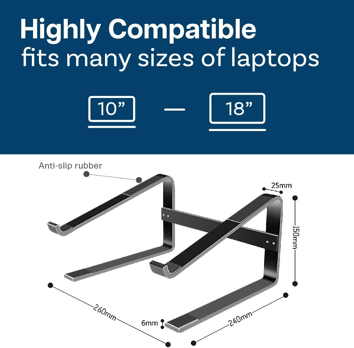 MMOBIEL Laptop Stand Tall - Riser 10 to 18 inches - Ventilated Laptop Holder Universal - Stand for Desk Compatible with MacBook, Notebook, ASUS and More - Incl. Tools - Black Aluminum