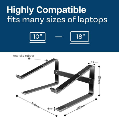MMOBIEL Laptop Stand Tall - Riser 10 to 18 inches - Ventilated Laptop Holder Universal - Stand for Desk Compatible with MacBook, Notebook, ASUS and More - Incl. Tools - Black Aluminum
