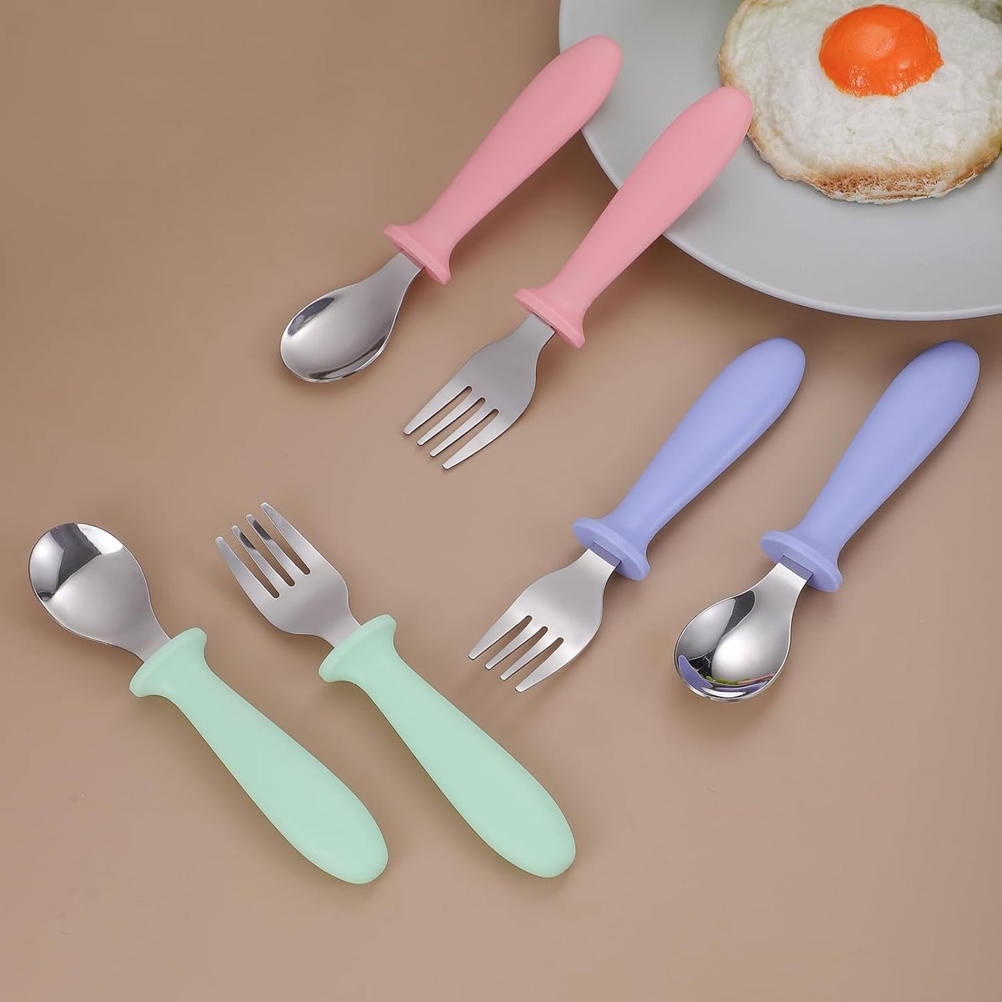 6 Pieces Toddler Utensils, Toddler Forks and Spoons, Kids Silverware Set with Plastic Handle Stainless Steel Silverware, Dishwasher Safe