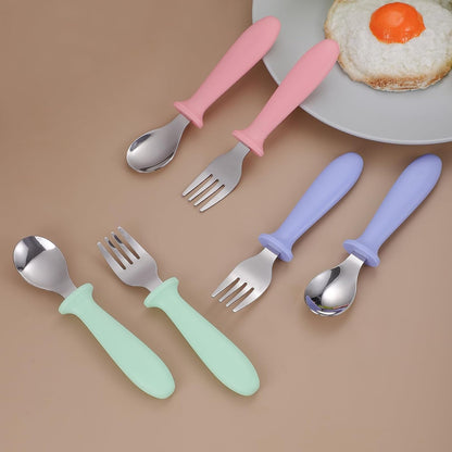6 Pieces Toddler Utensils, Toddler Forks and Spoons, Kids Silverware Set with Plastic Handle Stainless Steel Silverware, Dishwasher Safe