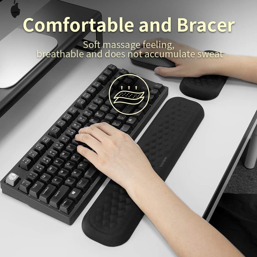 Vaydeer 60%-75% Keyboard Wrist Rest, Memory Foam Hand Rest Support Pad Padded for Office, Computer, Laptop, Mac Typing and Wrist Pain Relief and Repair(14.17inch,Black)