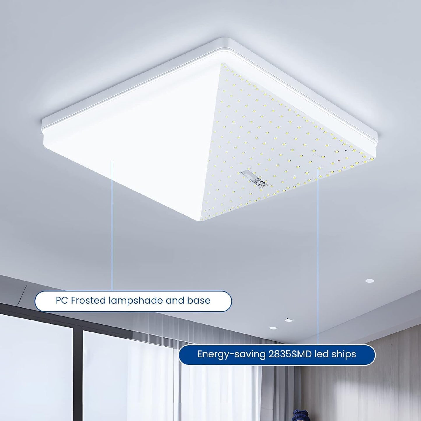 EASY EAGLE LED Ceiling Light Square Ceiling Light 48W Modern Light 6500K 4800LM IP44 Lamp for Bathroom, Kitchen, Bedroom, Living Room, Hallway, Office, Cellar, Diameter 30 cm