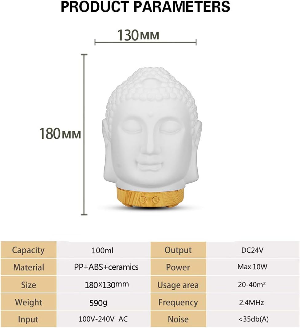 VOCD Essential Oil Diffuser, Ultrasonic Aromatherapy Diffusers with Automatic Shut-off Waterless 100 ML, Buddha Head Atomized Table Humidifier