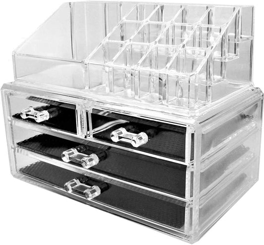 SQUADO Multifunctional Makeup Organizer Large Capacity Cosmetic Organizer Storage Box Cosmetic Makeup Organizer 4 Drawers in Acrylic