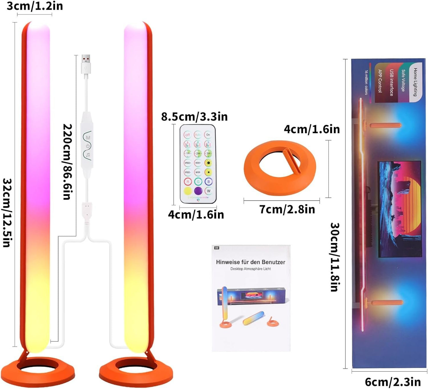 Smart LED Light Bars for Gaming & TV Backlight, RGBIC 16M Colors with Music Sync, App & RF Remote Control, USB-Powered Ambient LED Bars (2-Pack)