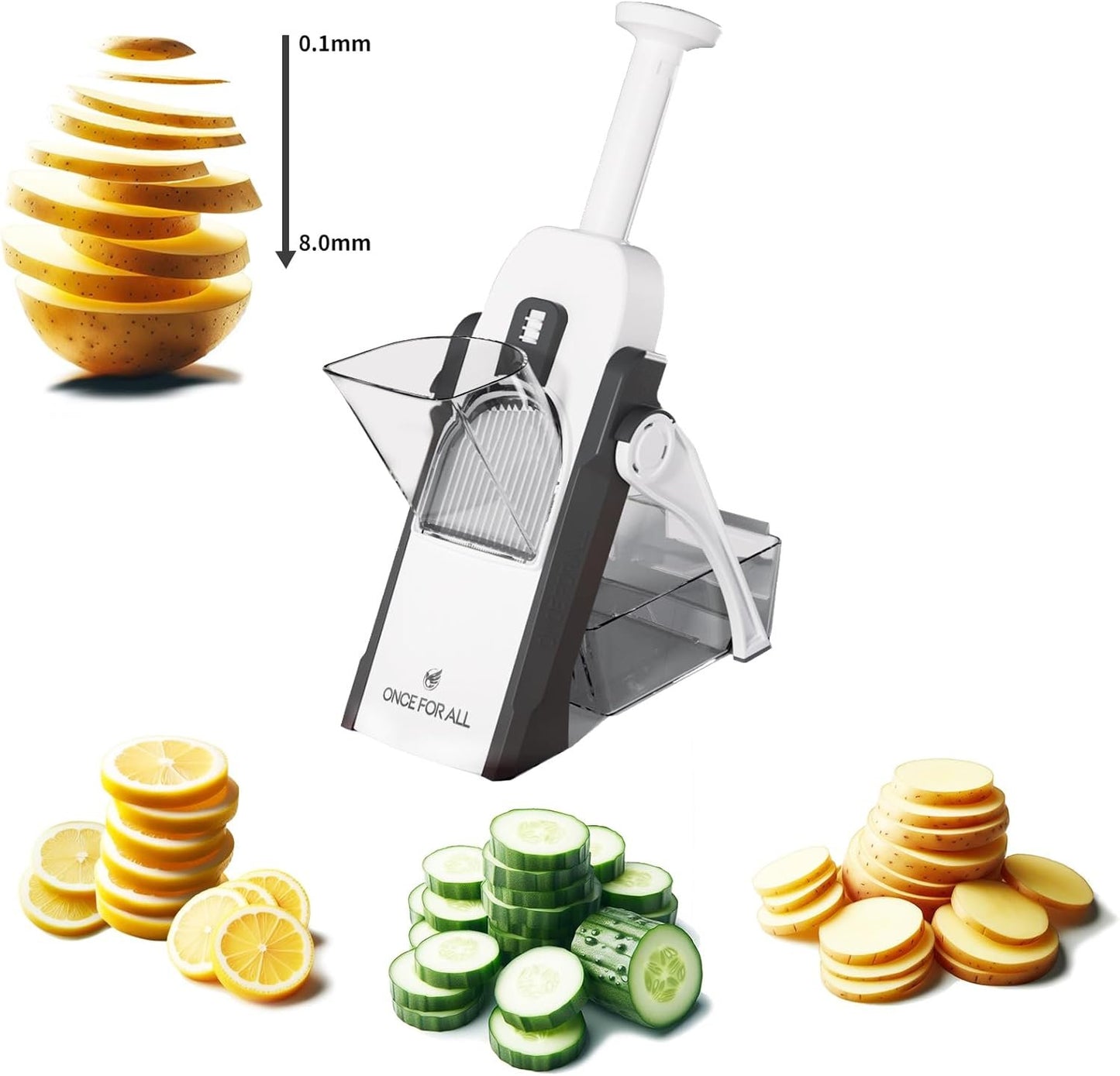 ONCE FOR ALL Safe Mandoline Slicer For Kitchen, Professional Vegetable Slicer Food Potato Slicer, Thickness Adjustable 0.1-8 mm Kitchen Artifact Fast Meal Prep