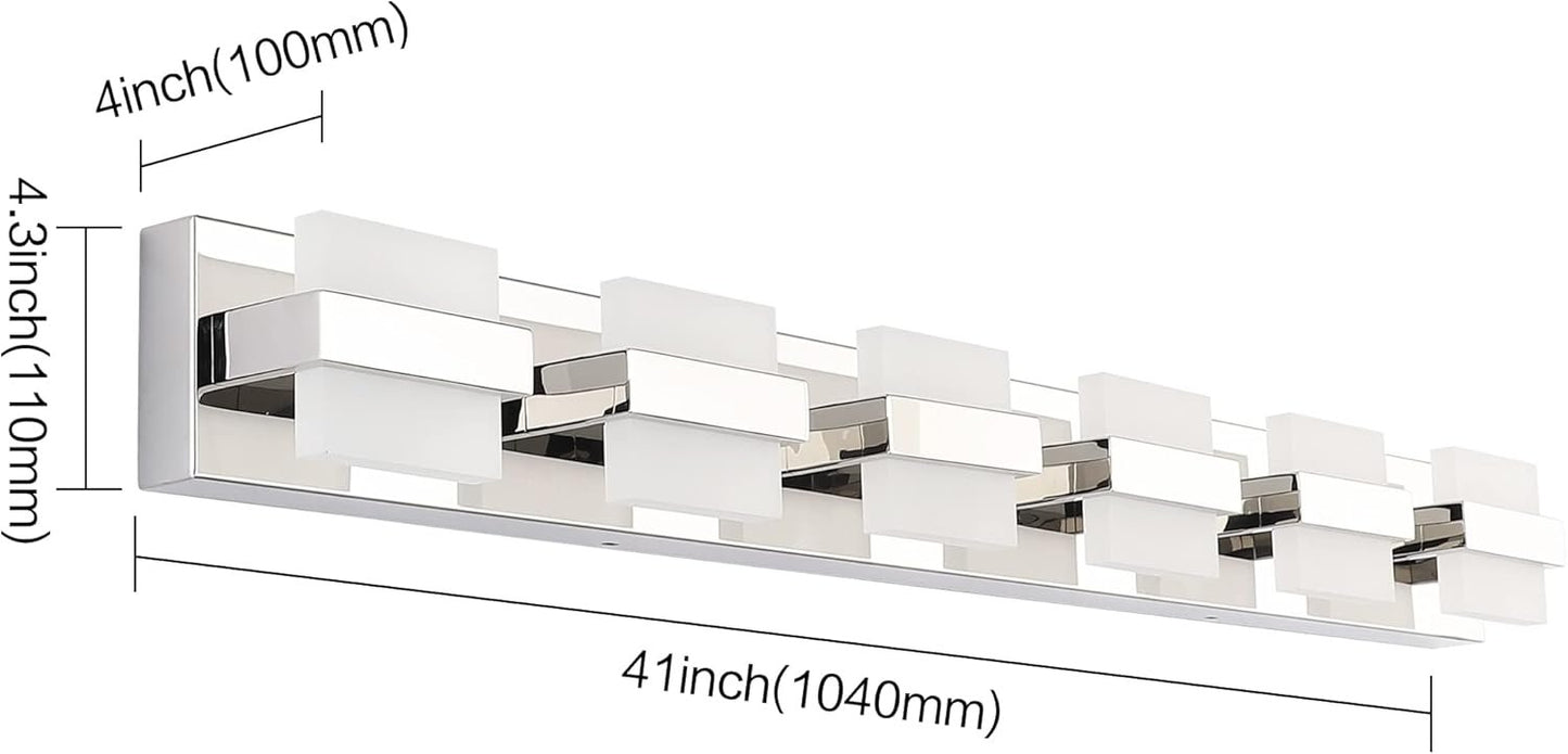 SOLFART 6 Lights Chrome Bathroom Light Fixtures Modern LED Bathroom Light Bathroom Vanity Lights Over Mirror 41 inch White Light Dimmable