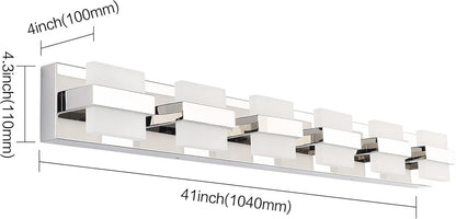 SOLFART 6 Lights Chrome Bathroom Light Fixtures Modern LED Bathroom Light Bathroom Vanity Lights Over Mirror 41 inch White Light Dimmable