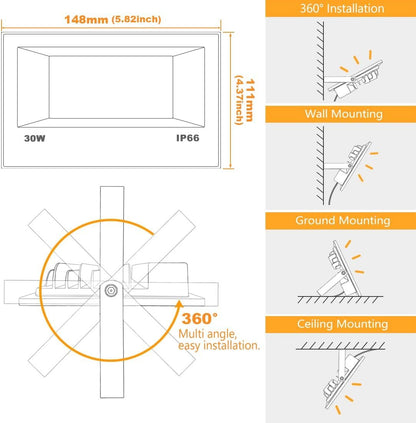 LED Flood Light Outdoor 30W, 300W Equivalent 3000LM Smart RGB Landscape Lighting with APP Control, DIY Scenes - Timing - Warm White 2700K - Color Changing Uplight, IP66, US Plug MELPO(4 Pack)