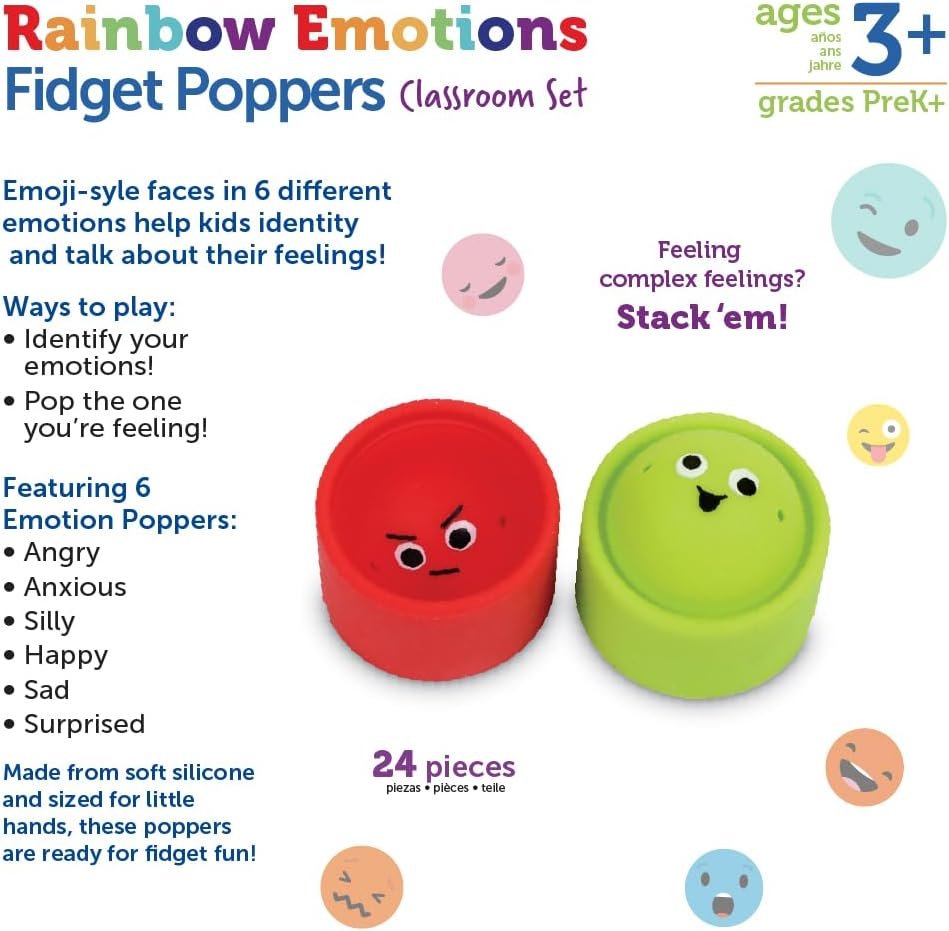 Learning Resources Rainbow Emotion Fidget Poppers Classroom Set, 24 Pieces, Ages 3+, Autism Sensory Toys, Social-Emotional Learning,Sensory Toys for Toddlers