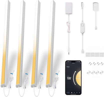 Cefrank Smart Under Cabinet Lighting | Alexa & Google Assistant Compatible | Dimmable 2700-6000K Color Temp Adjustable | Energy-Efficient V-Shape 4pcs 30cm LED Light Bars