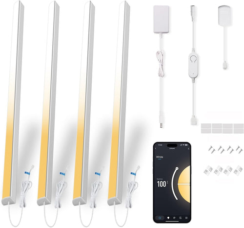 Cefrank Smart Under Cabinet Lighting | Alexa & Google Assistant Compatible | Dimmable 2700-6000K Color Temp Adjustable | Energy-Efficient V-Shape 4pcs 30cm LED Light Bars