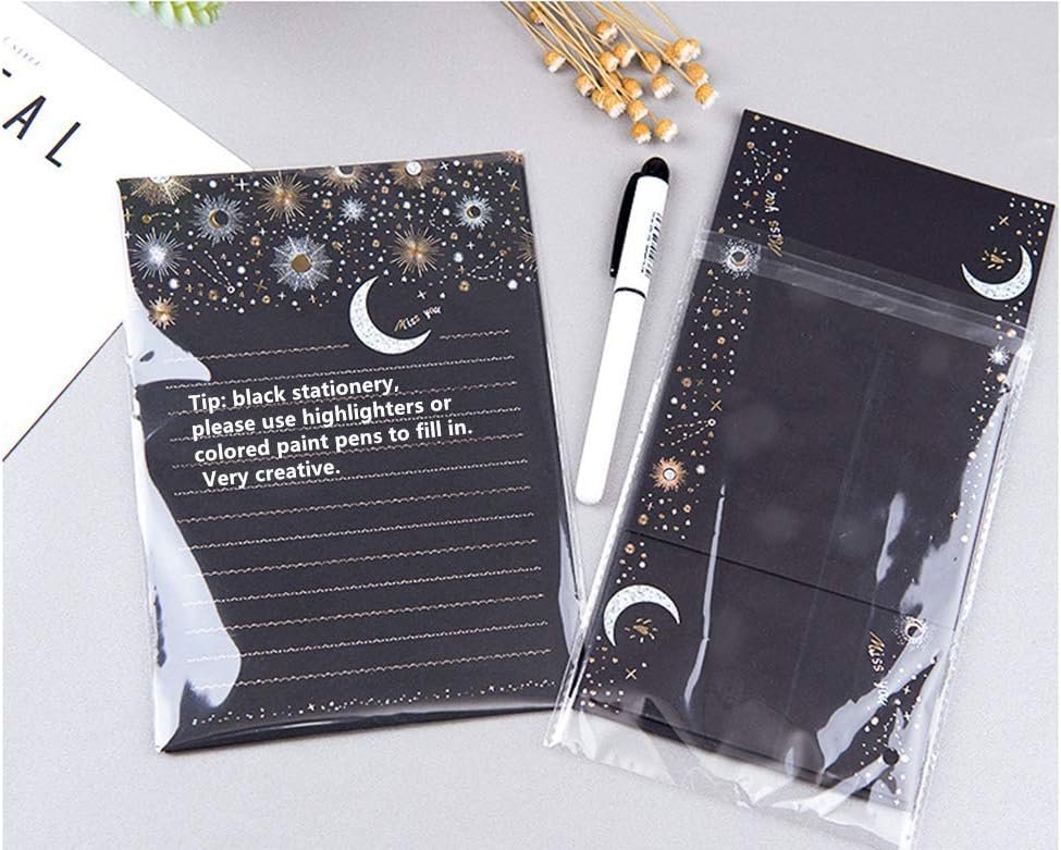 Stationary Paper with Envelopes Pack of 27,Flashing Series stationery Design Writing Stationery Paper with 9 pcs Envelopes,Stationery Set Letter Writing Paper 8.5 x 6 Inch (Black)