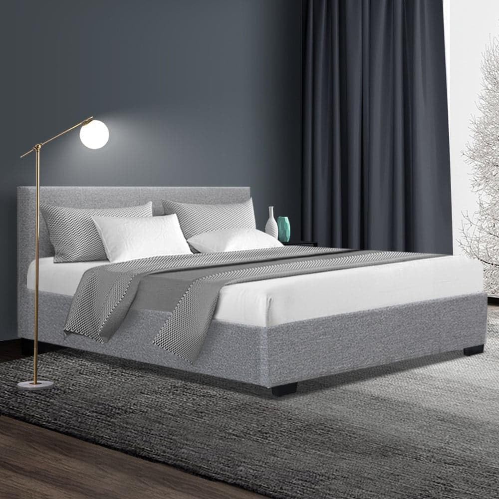 Artiss Queen Bed Frame Platform Gas Lift Base Beds with Storage Bedroom Room Decor Home Furniture, Upholstered with Faux Linen Fabric + Foam + Wood, Modern Design Grey