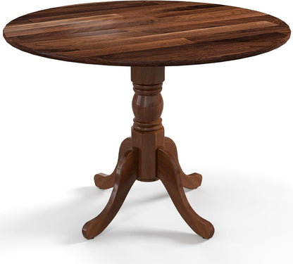 SILKYDRY 40-inch Round Dining Table, Rubber Wood Kitchen Dinette Table for 4 with Circle Tabletop & Pedestal Base, Mid Century Modern Dinette for Gathering, Leisure, Apartment, Bar (Walnut)