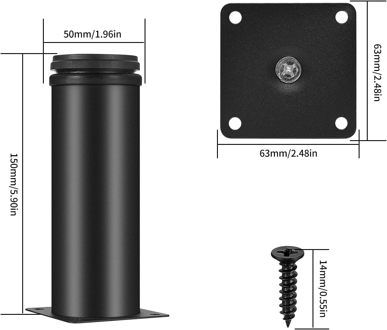 4 Pcs Adjustable Furniture Feet Height 0-15 mm, Adjustable Furniture Feet, 15 cm Furniture Legs, Adjustable Furniture Feet, Metal Feet for Bed Sofa Cabinet Table Legs