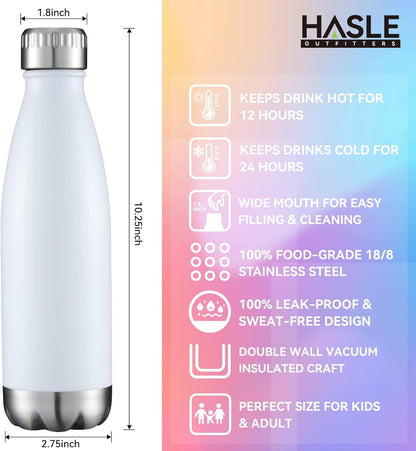 HASLE OUTFITTERS 17oz Stainless Steel Water Bottles, Vacuum Insulated Water Bottles Double Walled Powder Coated Reusable Metal Sports Water Bottles Keep Drinks Hot and Cold, White, 1Pack
