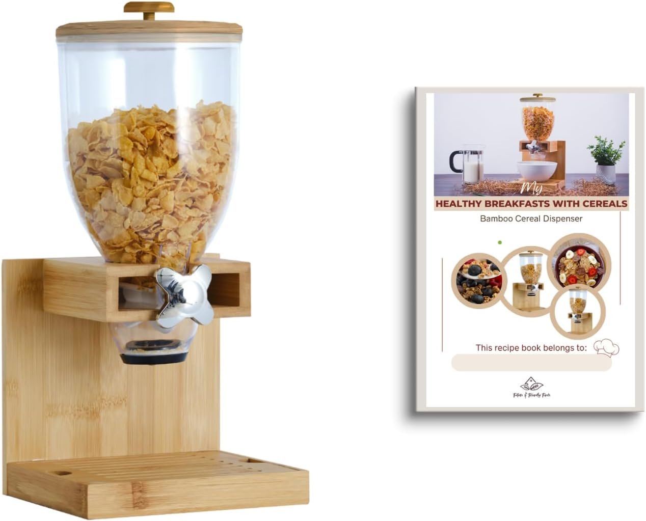 Future & Friendly Finds Bamboo Cereal Dispenser – Eco-Friendly Airtight Storage Container for Pantry & Counter, Family-Friendly Dry Food Dispenser for Snacks, Granola & Grains
