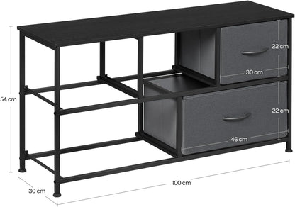 WOLTU Bedroom Chest of Drawers with 5 Drawers with 2 Tiers in Fabric, Industrial Cabinet, Metal and Wood Frame, Wood Effect, Black+Dark Grey, 100 x 30 x 54 cm