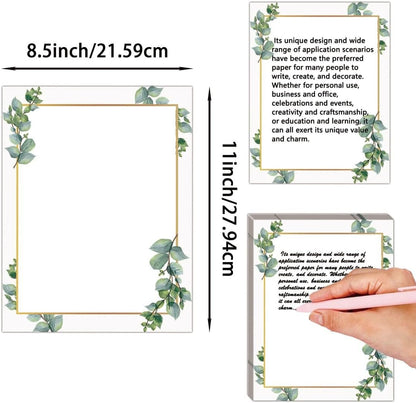 50 Pcs Greenery Letterhead Paper Indie Eucalyptus Leaf Morning Mist Letterhead Leaf Theme Wedding Elegant Writing Paper Stationery Great Occasion Celebration Green Leaf Printed Sheets